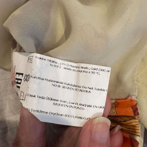 Nocturne Linen Blend Boho Crop Top Tie Puff Sleeves Gold Brown Orange Medium - Picture 10 of 15